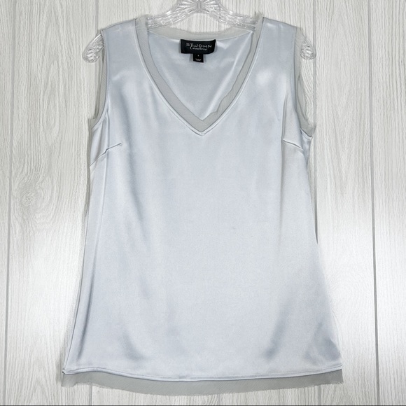 St. John Tops - St John Couture | Light Blue Silk V-Neck Sleeveless Blouse Size Small